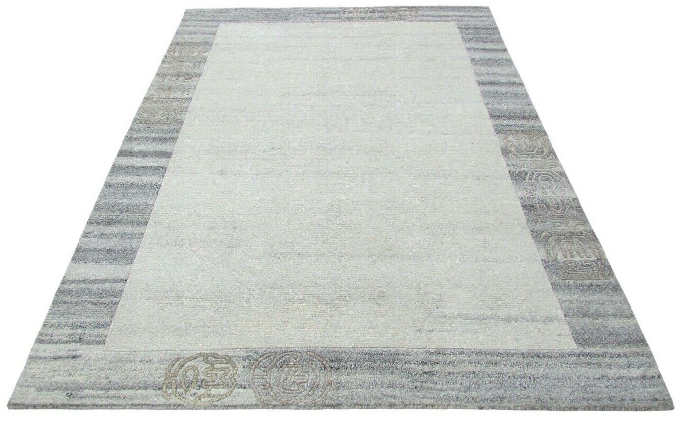 Nepal Teppich Handgeknüpft Beige Braun 100% Wolle Orientteppich 161x226 cm N-28