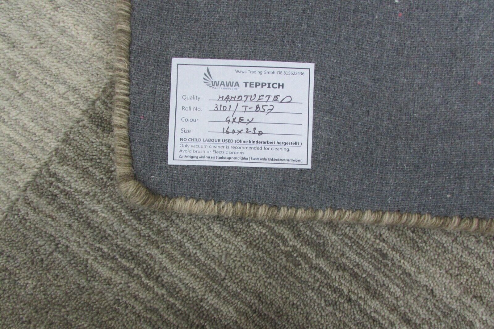 Siva volnena preproga 160x230 cm ročno izdelana bež barva, ročno tkana T857