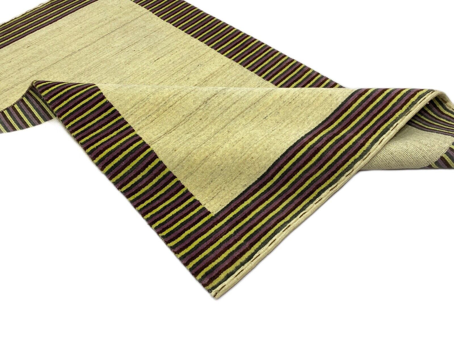 Gabbeh Teppich 100% Wolle Beige Gelb loom lori Handgewebt 120x180 cm S7