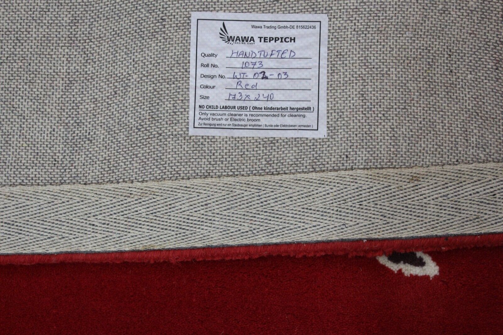 Red carpet 170x240 cm 100% wool handmade designer oriental rug WT2