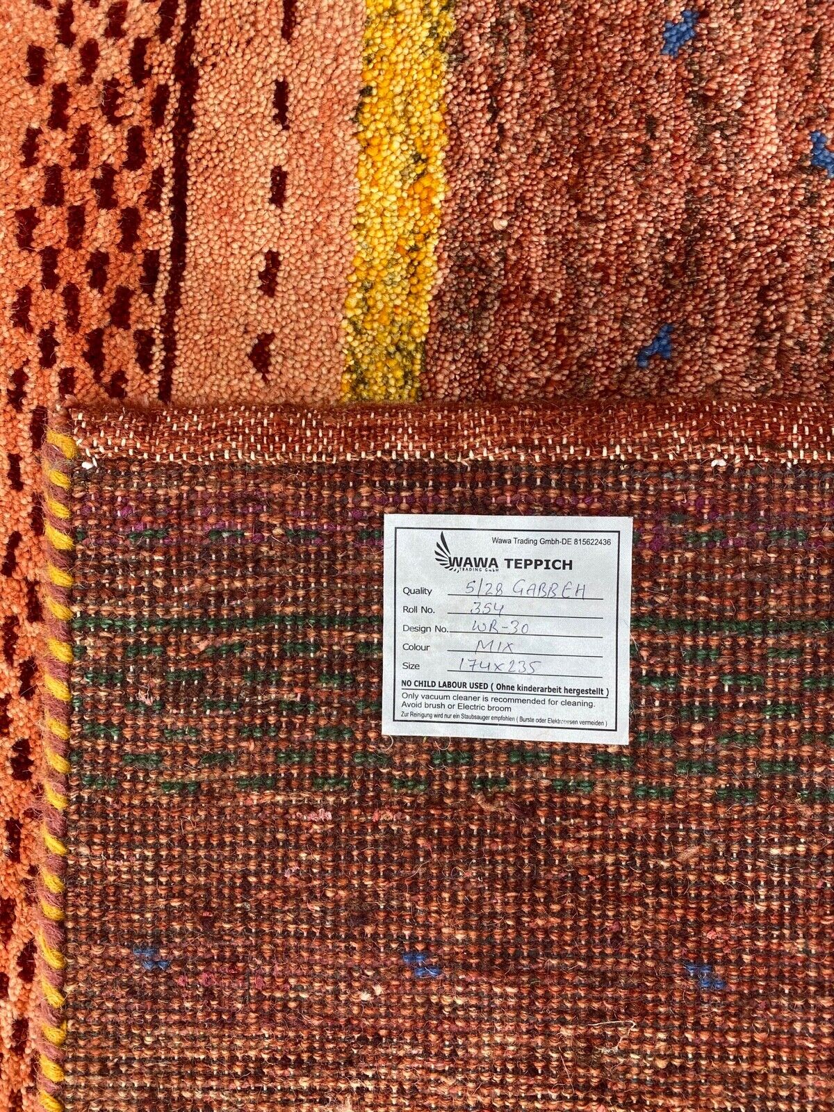 Gabbeh Teppich 100% Wolle Orange Rosa Braun Gold Handgeknüpft 174X235 cm WR30