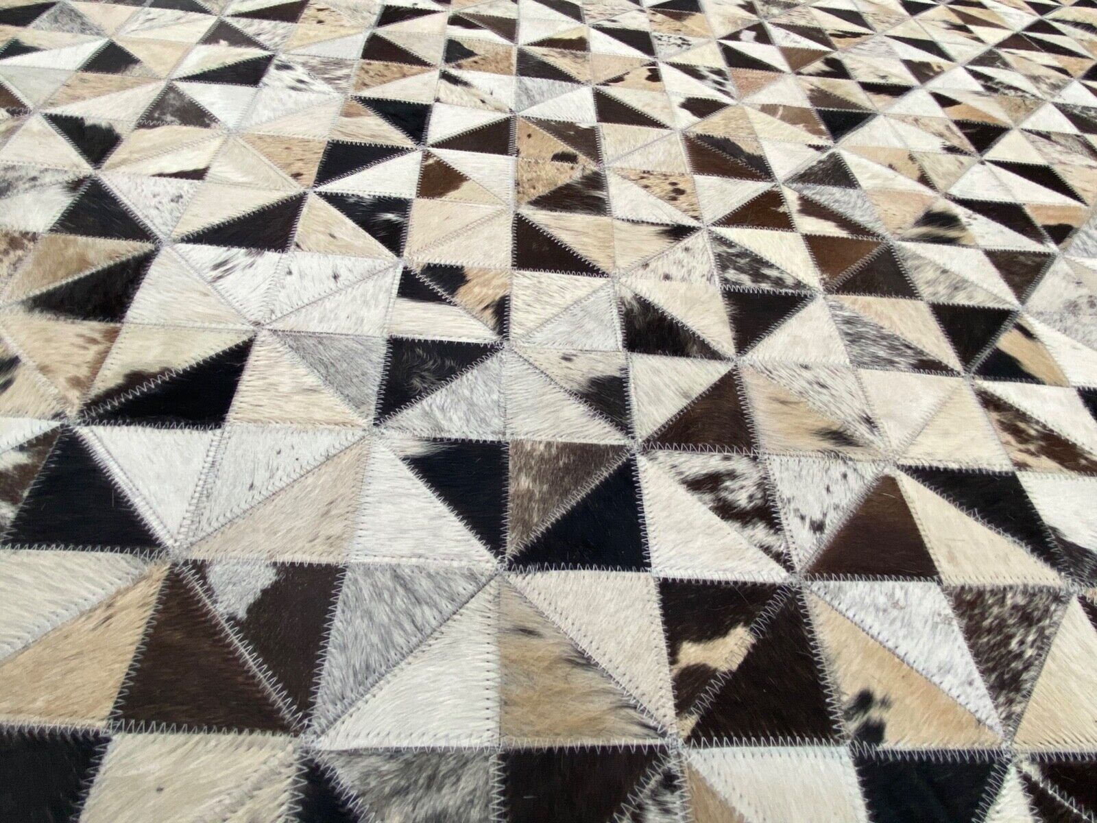 Leder Teppich 160x230 cm 100% Kuhfell ivory Braun Beige Echtleder Patchwork L4