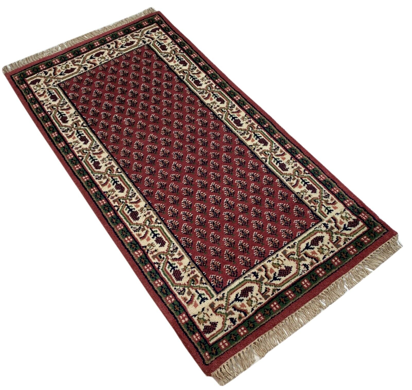 Orientteppich Mir Handgeknüpft 100% Wolle Rust Cream ca. 75X145 CM Teppich Rot