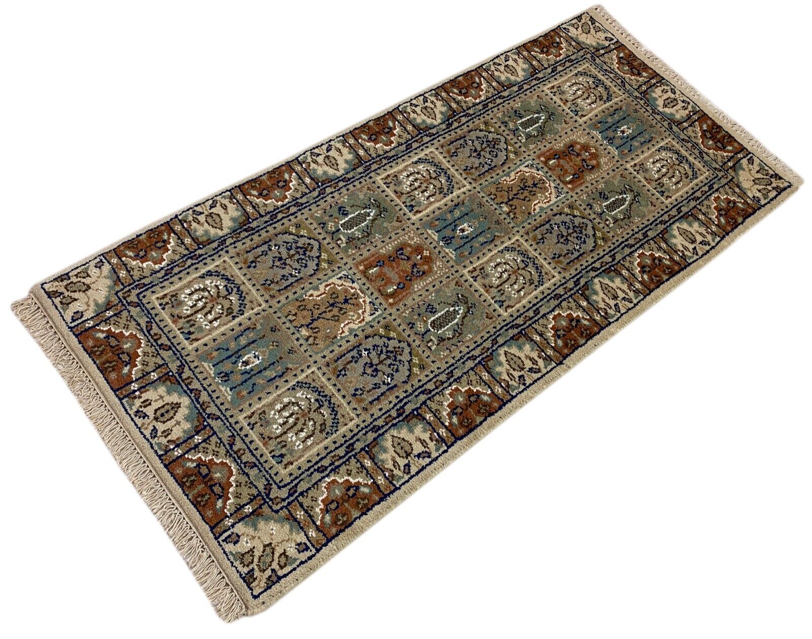 Beige Teppich Wolle Handgeknüpft Orientteppich 100% Schurwolle 70X150 cm B01