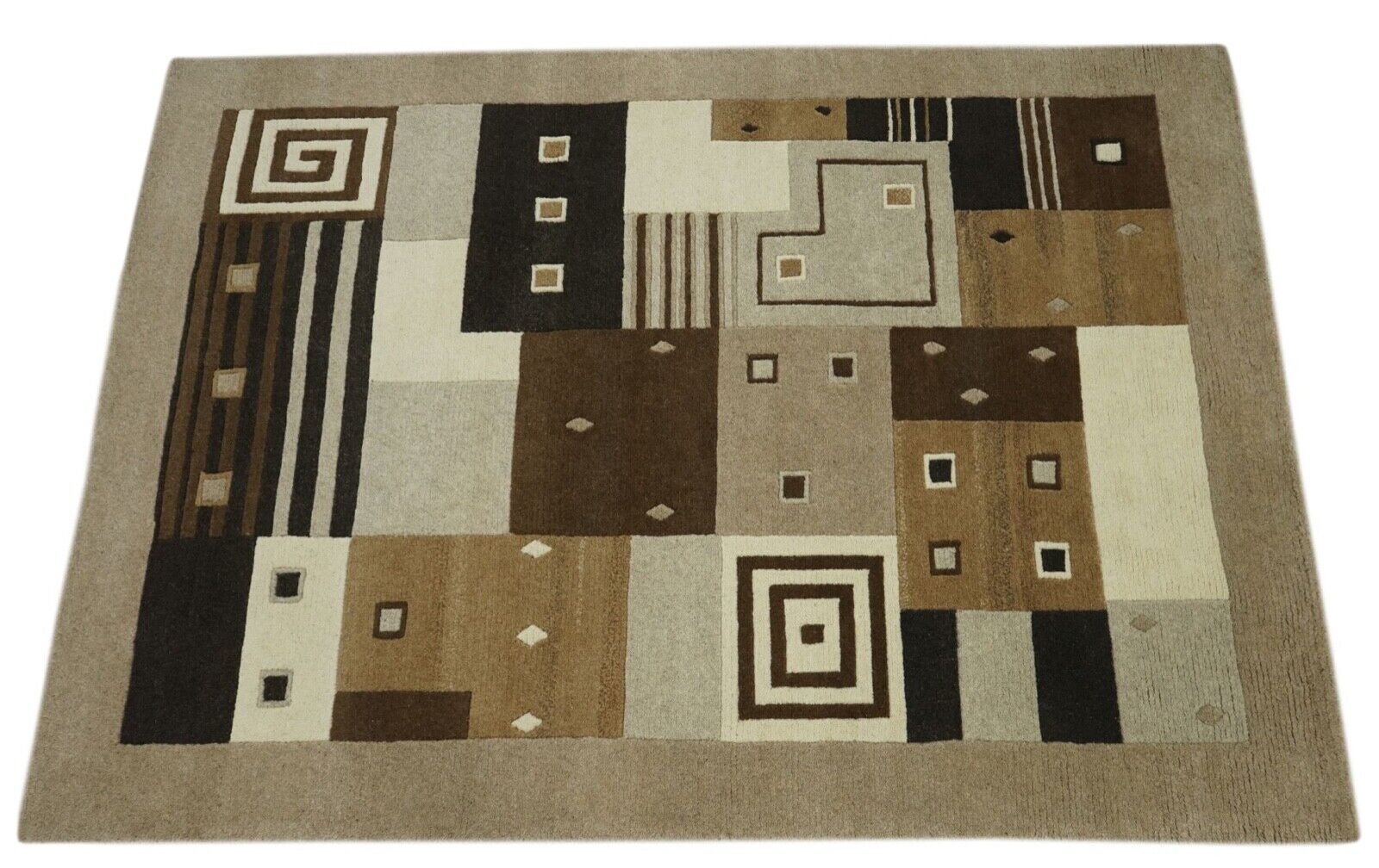 Nepal Teppich Handgeknüpft 100% Wolle Braun Beige Grau 140X197 cm N774