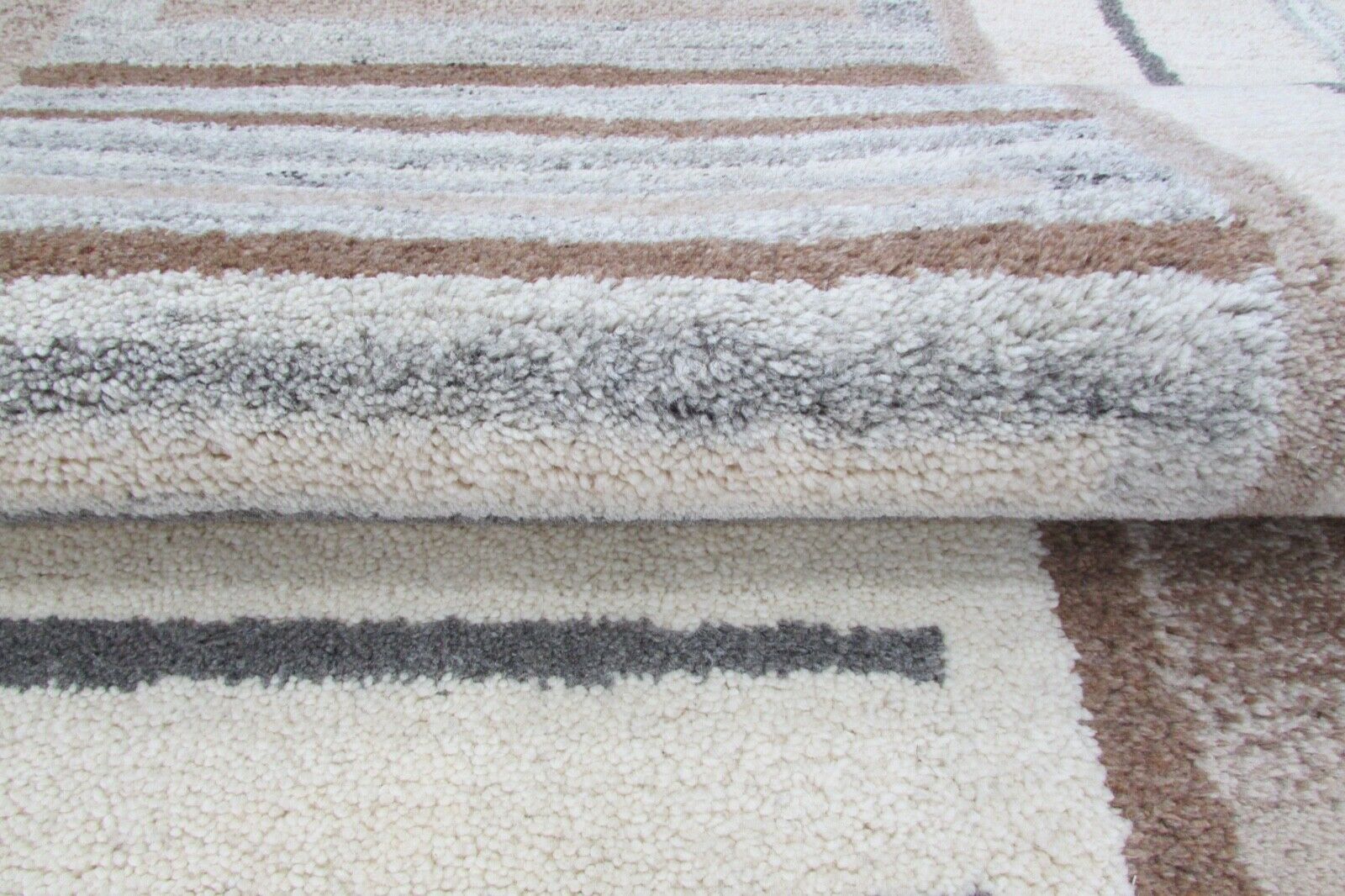 Teppich 100% Wolle Beige Grau Braun 160X230 cm Handarbeit Handgetuftet T855