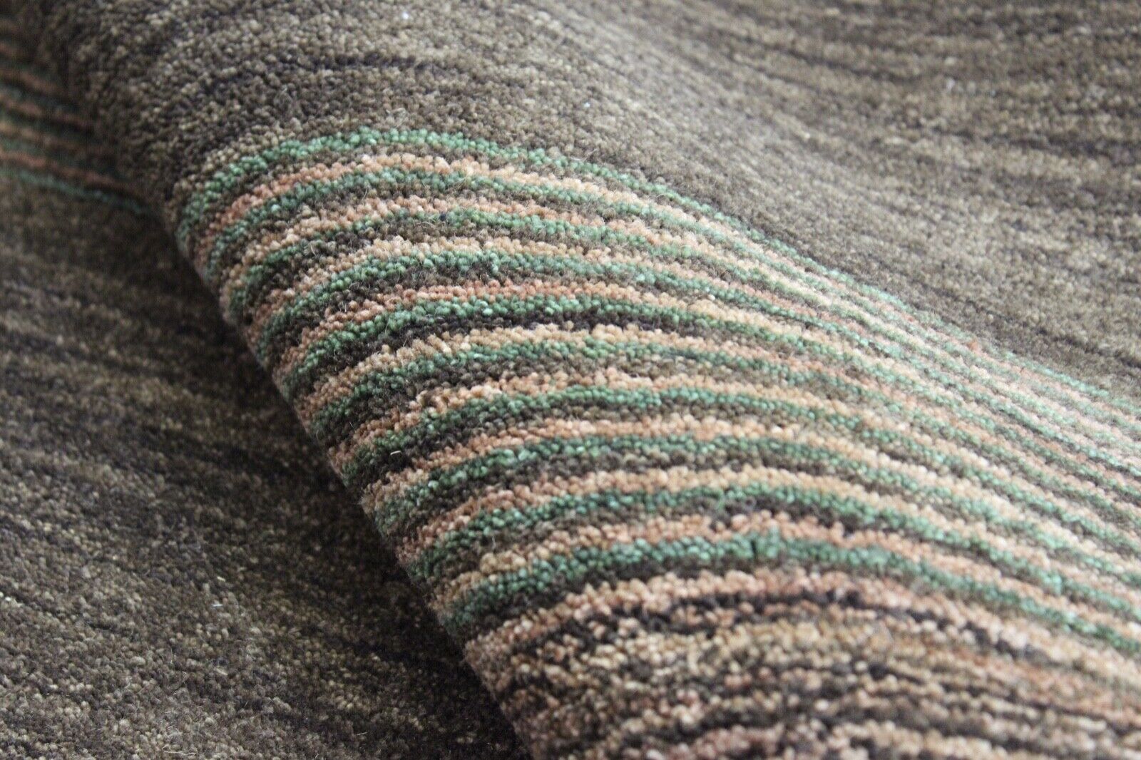 Gabbeh kilimas, žaliai rudas, 100 % vilna, 200 x 295 cm, rankomis austas rytietiškas kilimas