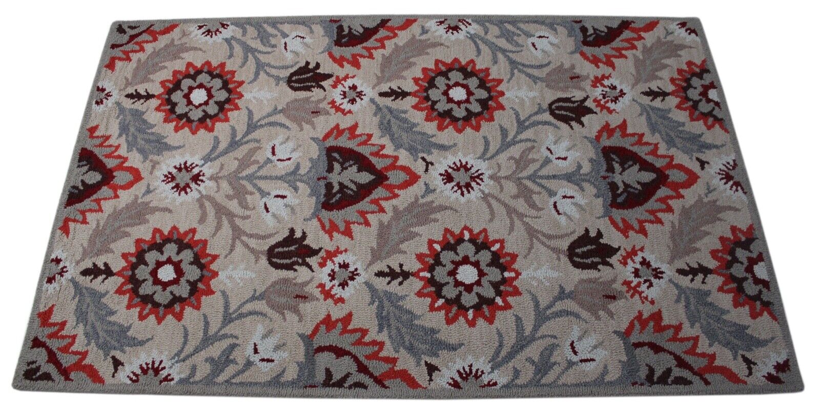 Grau Rot Teppich 100% Wolle Handarbeit 150X240 CM Handgetuftet