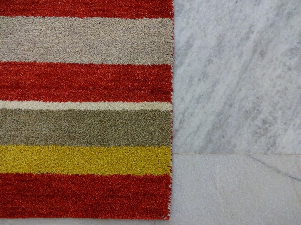 Gabbeh Teppich 61x92 cm Handgeknüpft  ~ 100% Wolle ~ Gold Rot Beige  M34