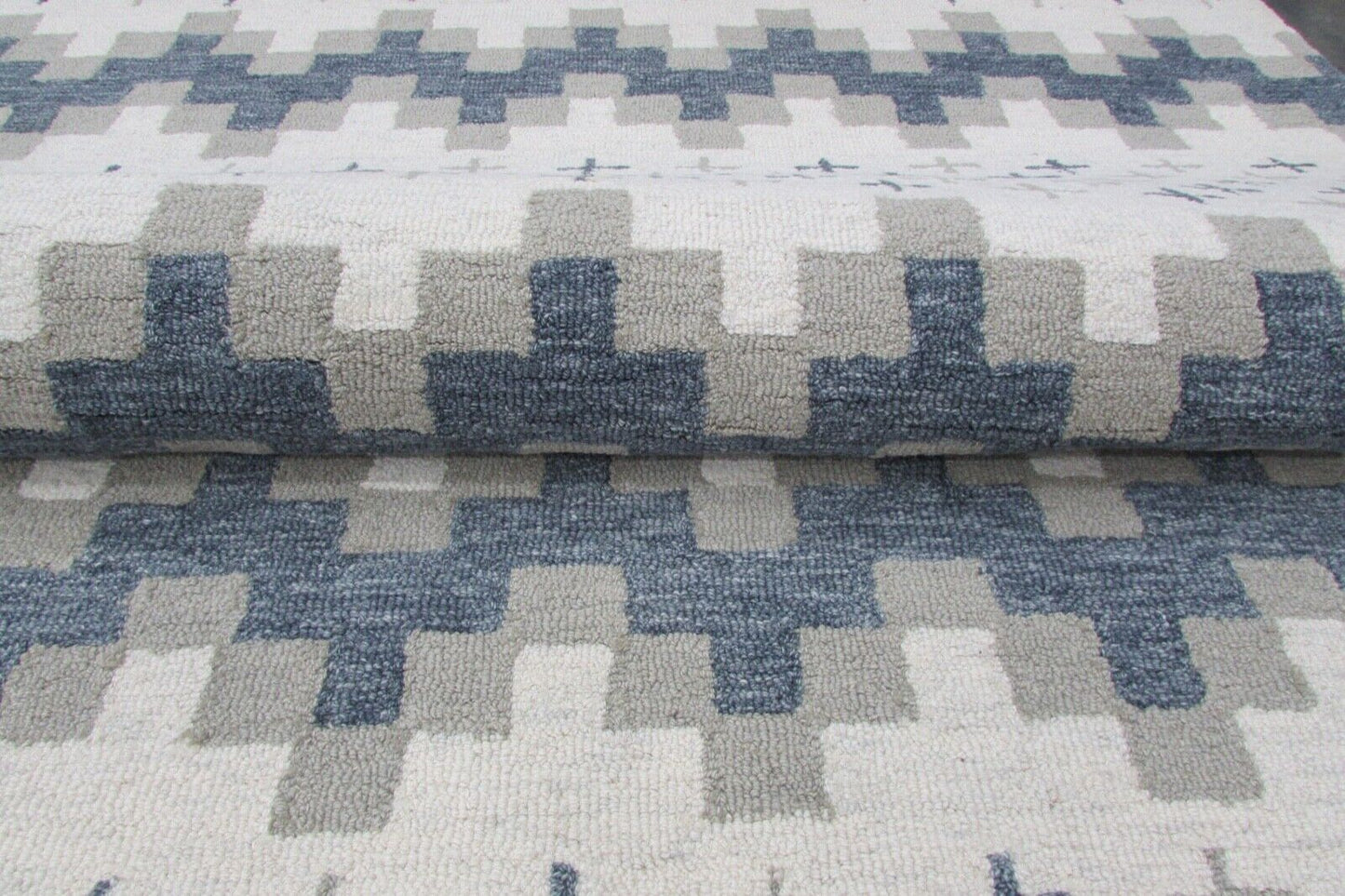 Grau Beige Teppich 100% Wolle 160X230 cm Handarbeit Handgetuftet T863