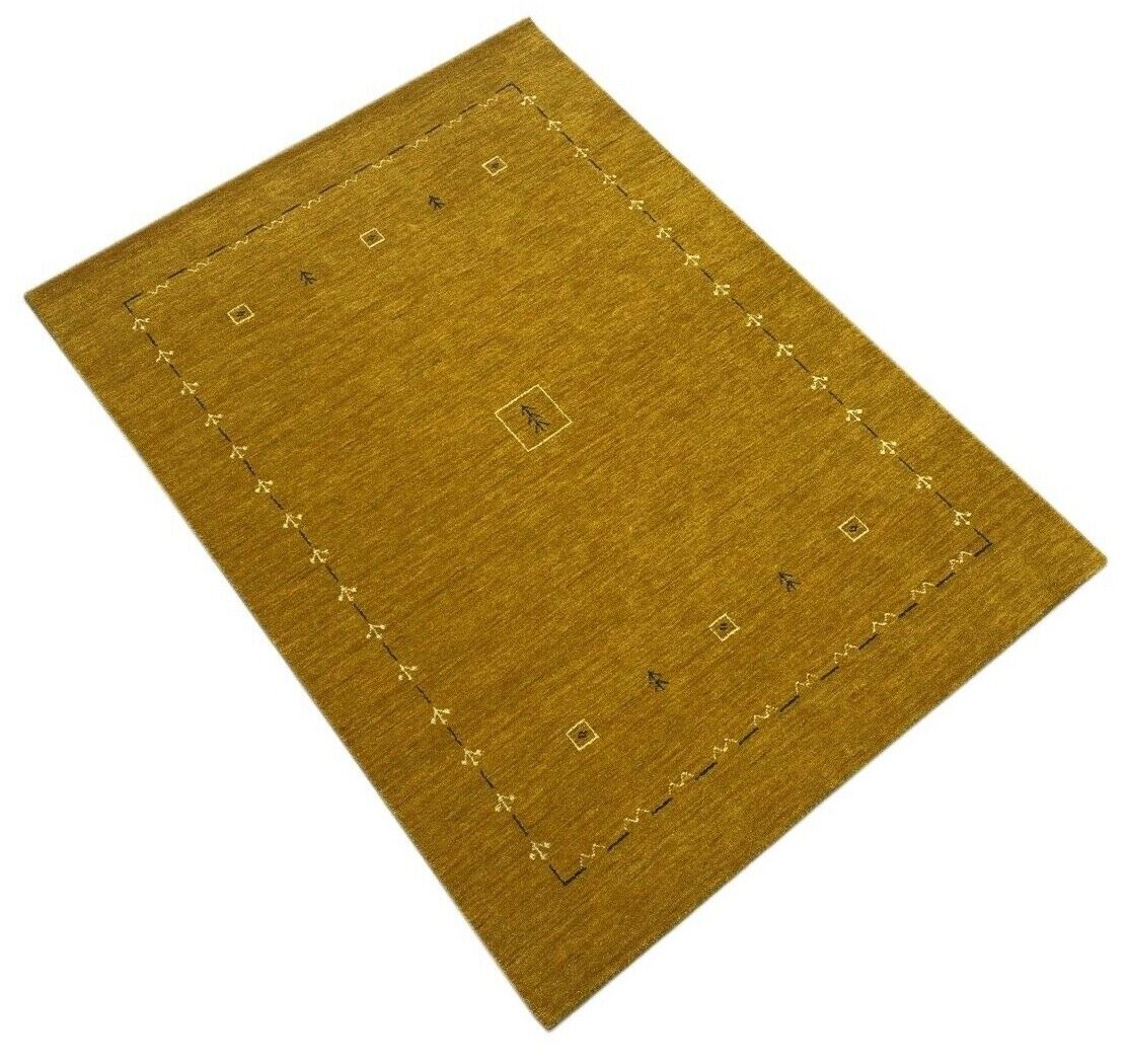 Wohnzimmer Gold Gabbeh Teppich 100% Wolle 170x240 cm Orient Handgewebt W2