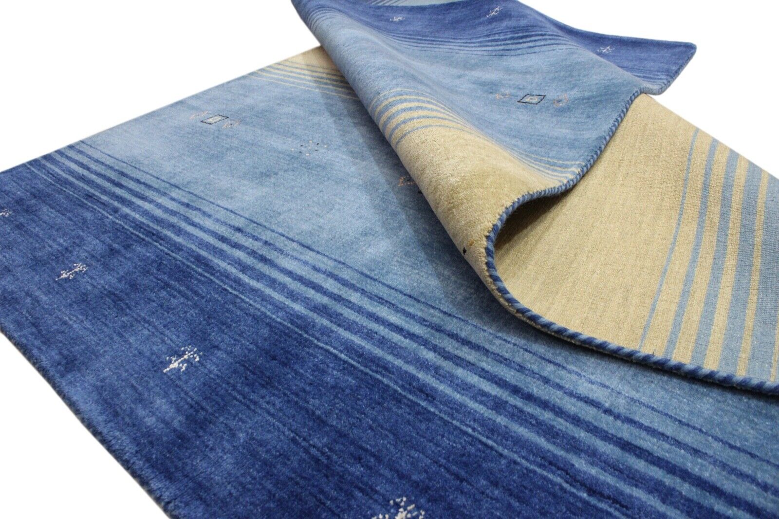 Gabbeh Blau Gelb Teppich 169x238 cm Handgewebt 100% Wolle Lori Buff LR520