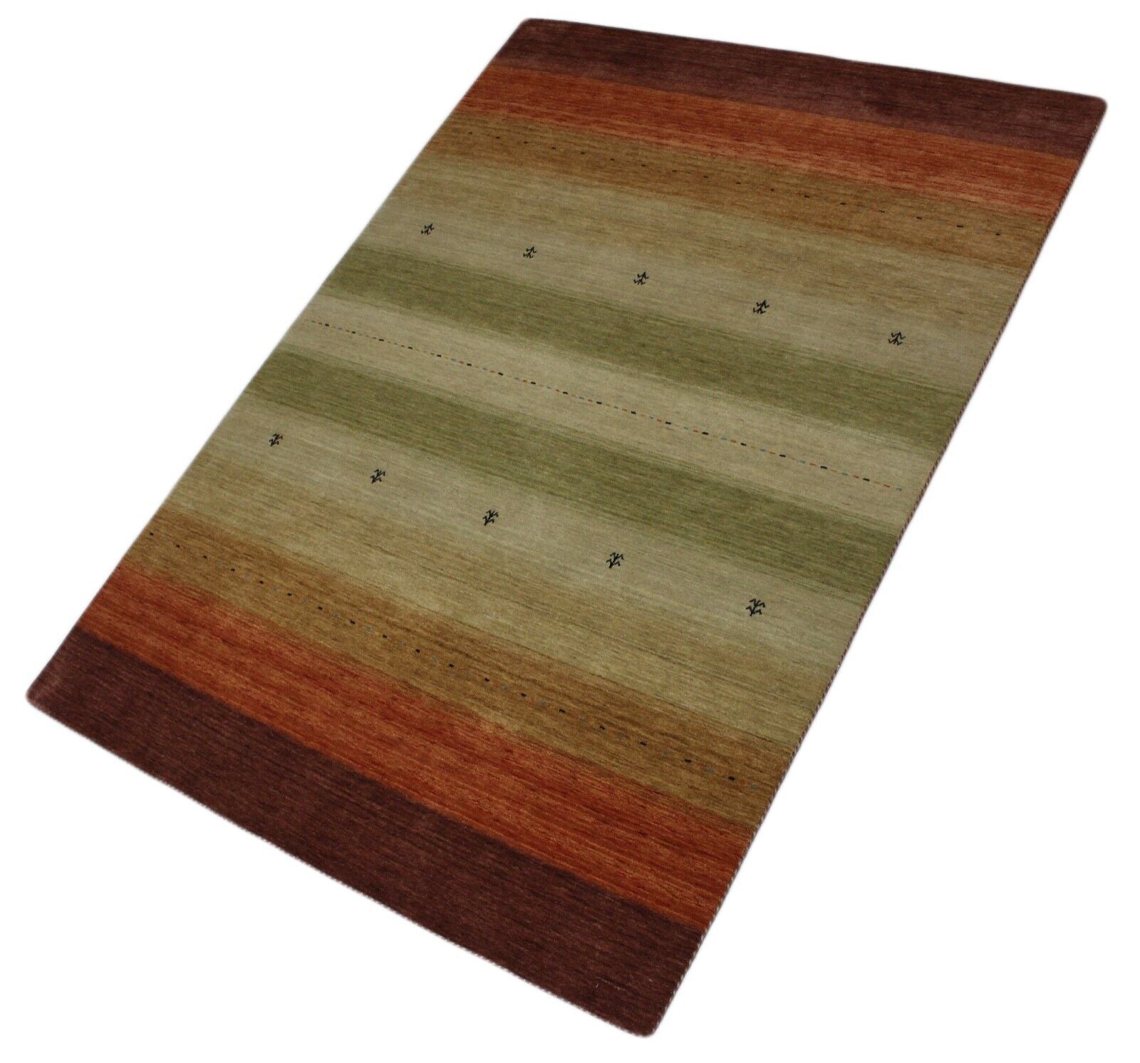 Preproga Gabbeh, zelena, oranžna, bež, 100 % volna, 170 x 240 cm, orientalsko ročno tkana, Lr456