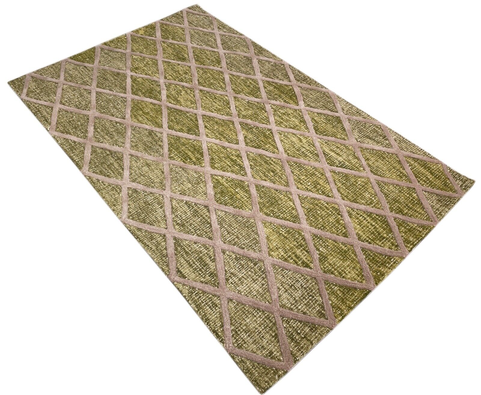 Žalias, smėlio spalvos, pilkas rankomis dygsniuotas rytietiškas kilimas, 100 % vilna, 155 x 242 cm, D-133