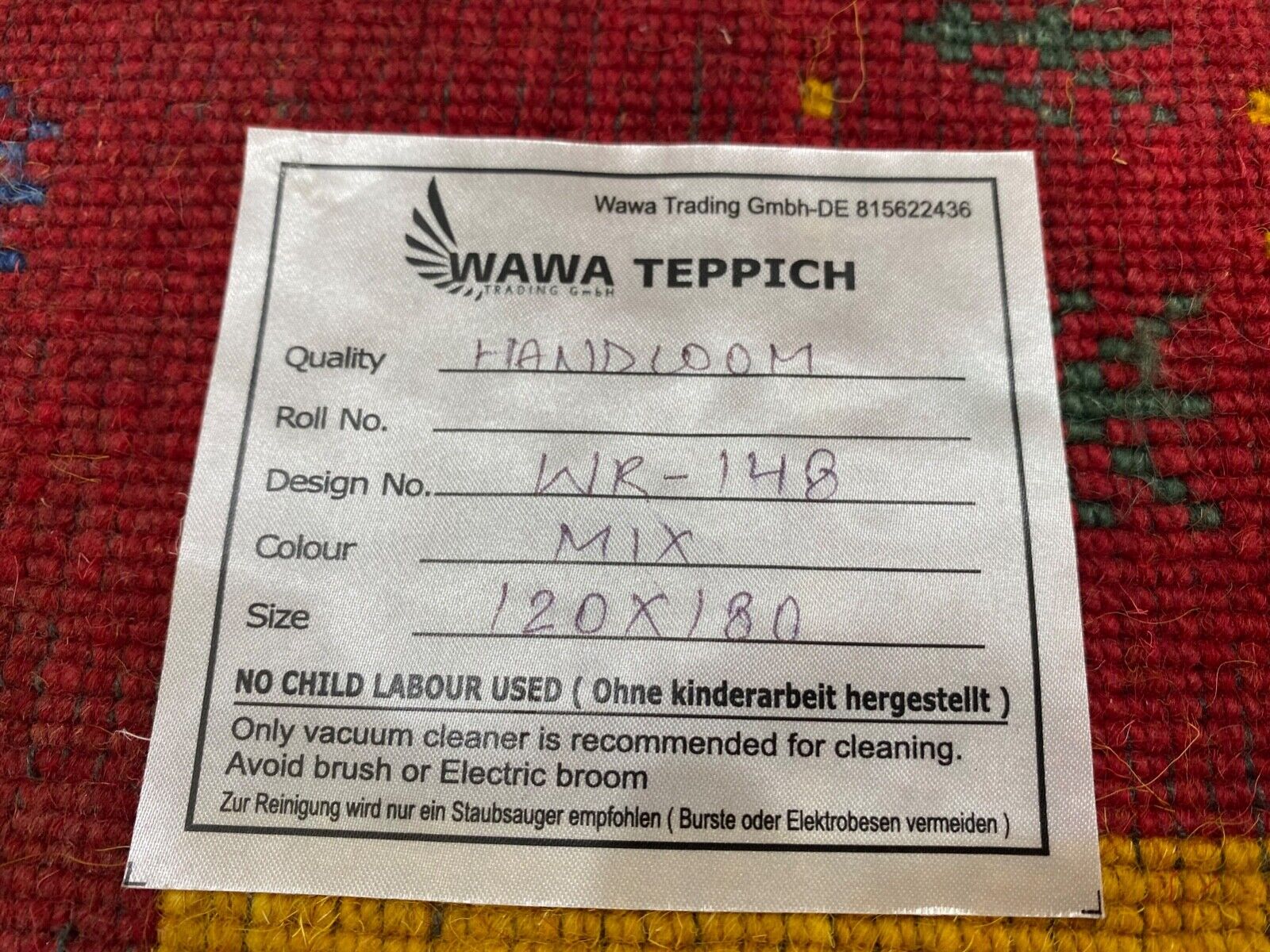 Gold Rot Teppich 100% Wolle Gabbeh 120x180 cm Handgewebt Home Deko WR148