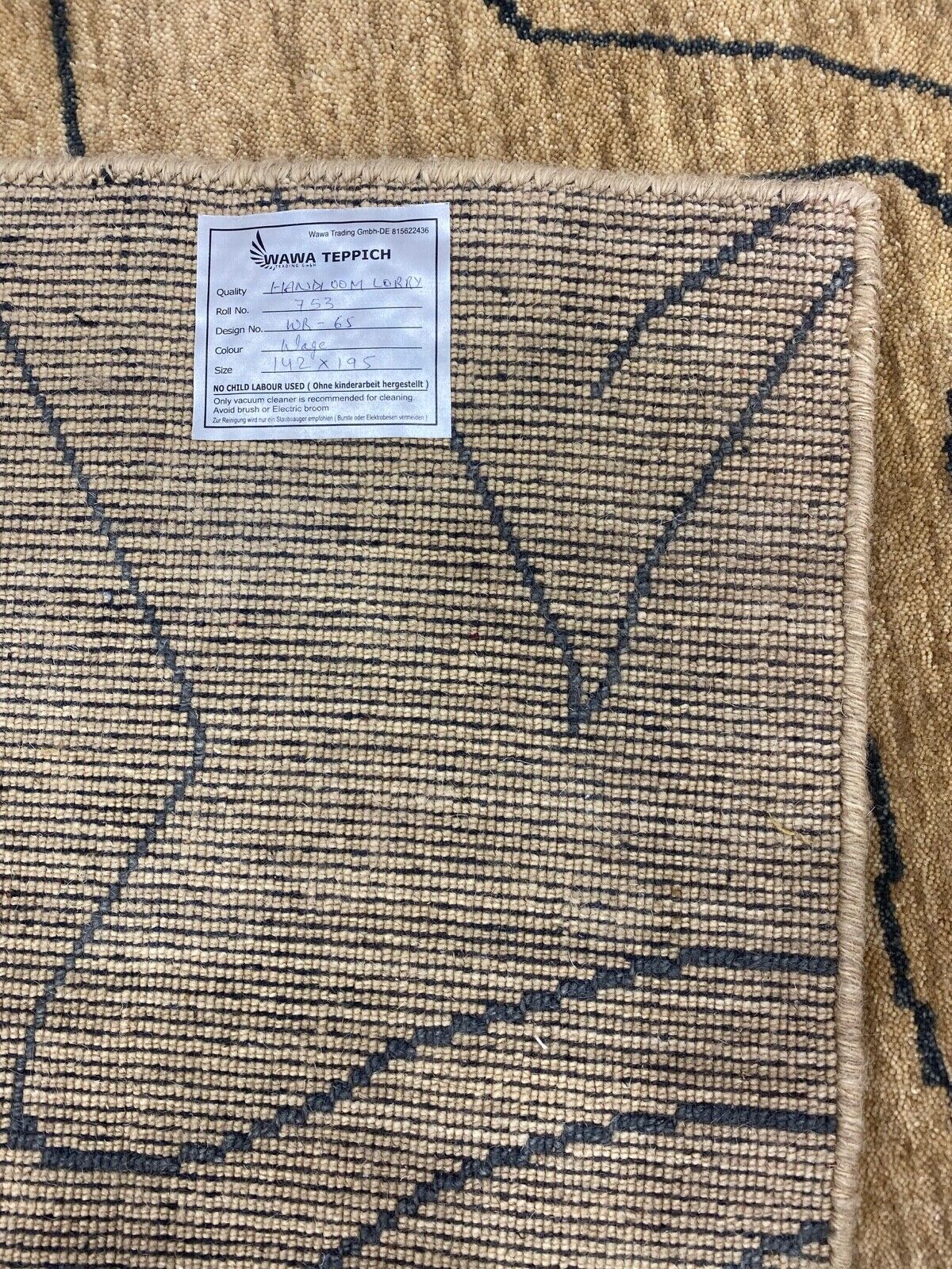 Gabbeh Teppich Gold Beige 100% Wolle 142x195 cm Handgewebt Lori WR65