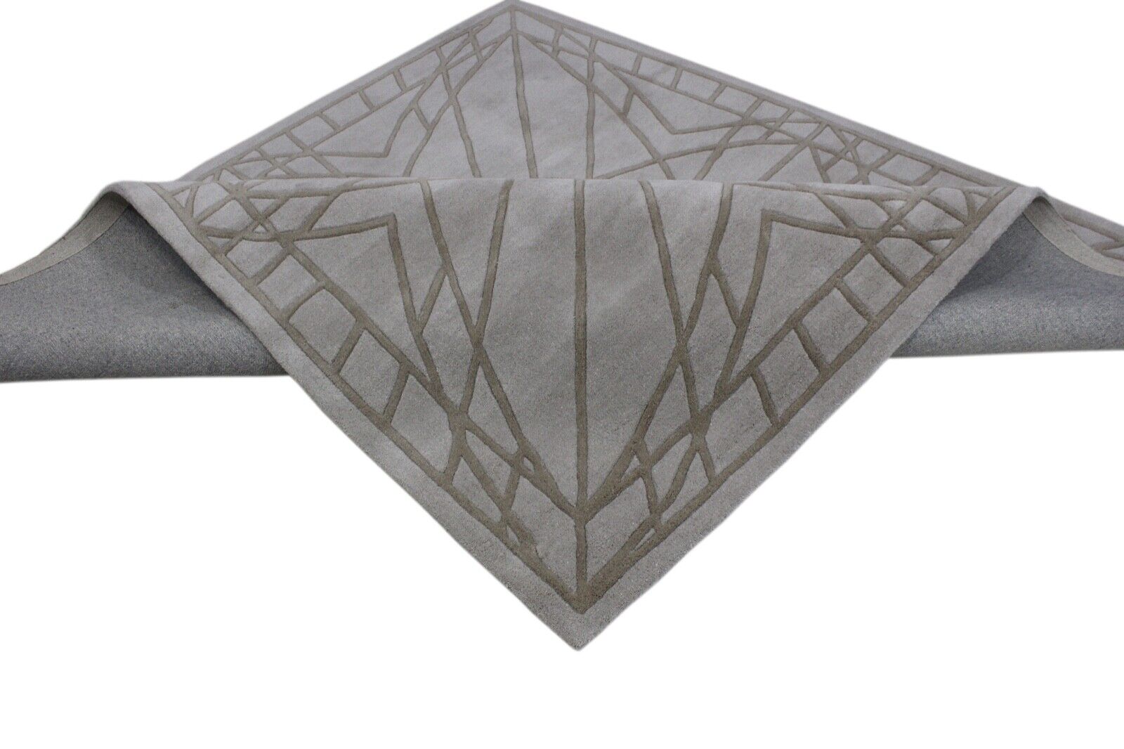 Teppich 100% Wolle Grau Modern Wohnzimmer Beige 200X200 CM Handgetuftet WT3