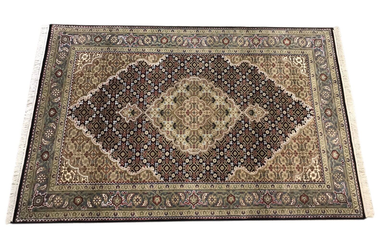 Handgeknüpfter Teppich 100% Wolle Perser TÄBRIZ Bidjar Medaillon 126X192 CM M5