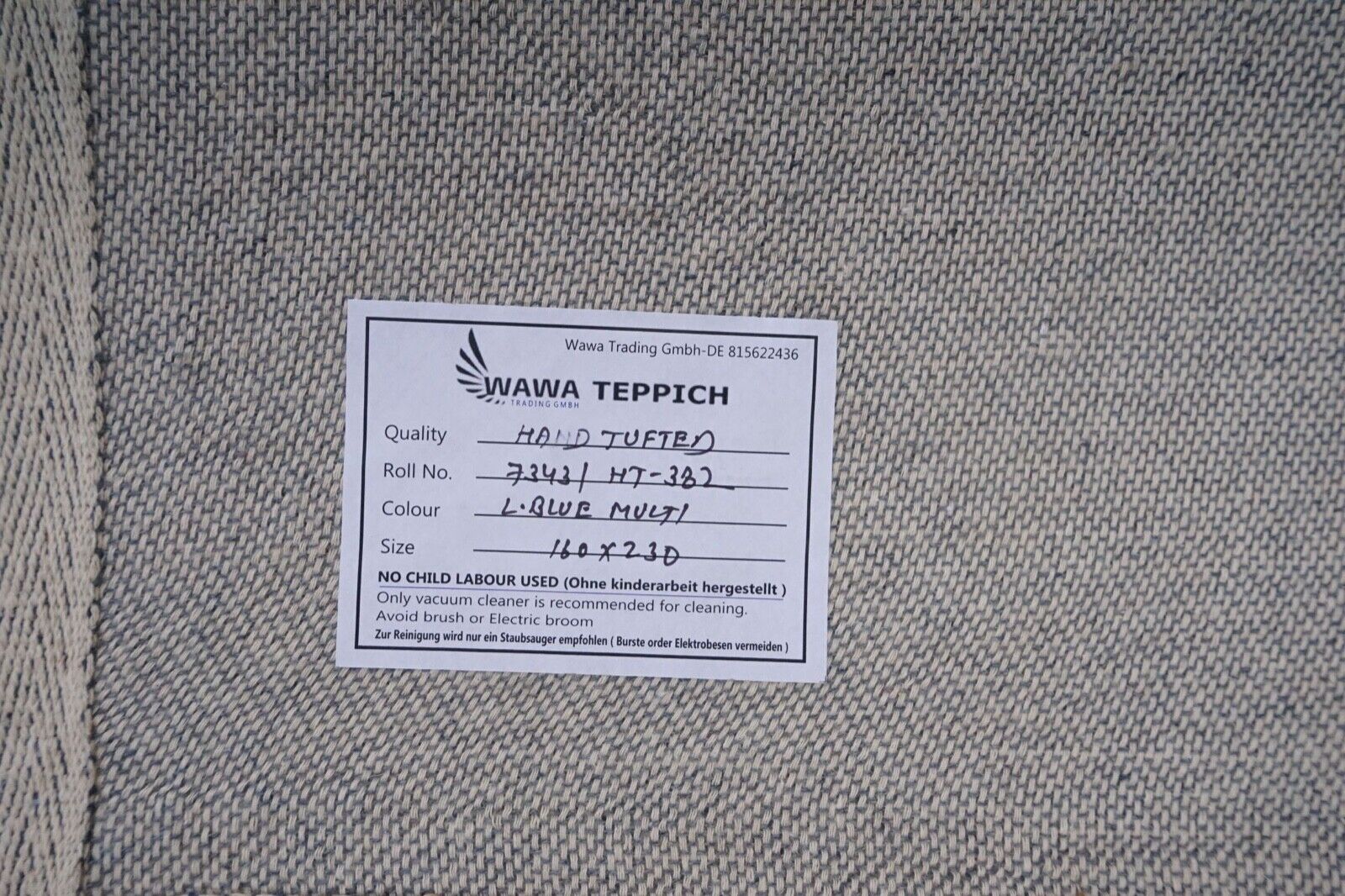 Beige Blau 160X230 cm Teppich 100% Wolle Orientteppich Handgetuftet HT382