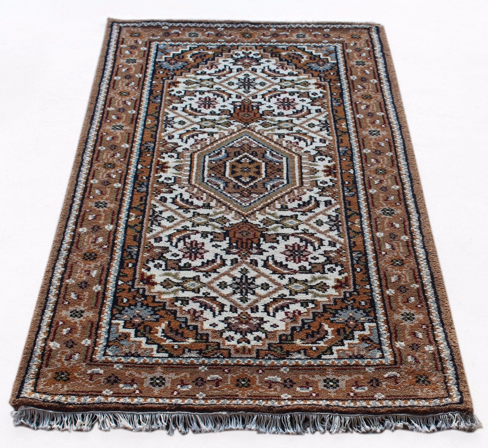 Tappeto orientale 70x140 cm, annodato a mano, 100% lana, marrone/crema, tappeto Bidjar