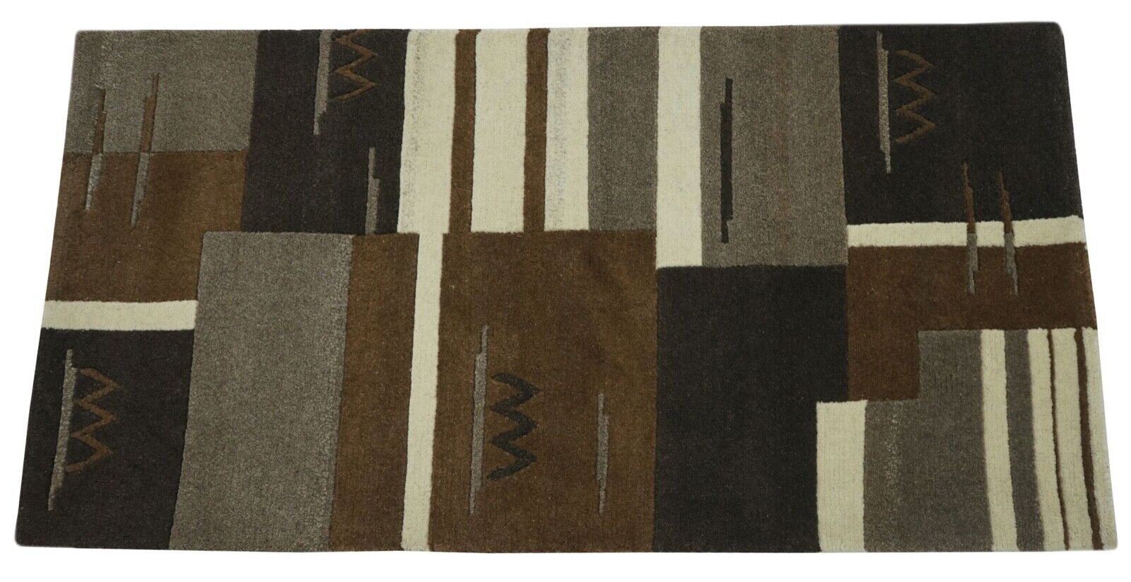 Nepal Teppich Handgeknüpft Beige Braun Grau 100% Wolle Orient 70x140 cm N763