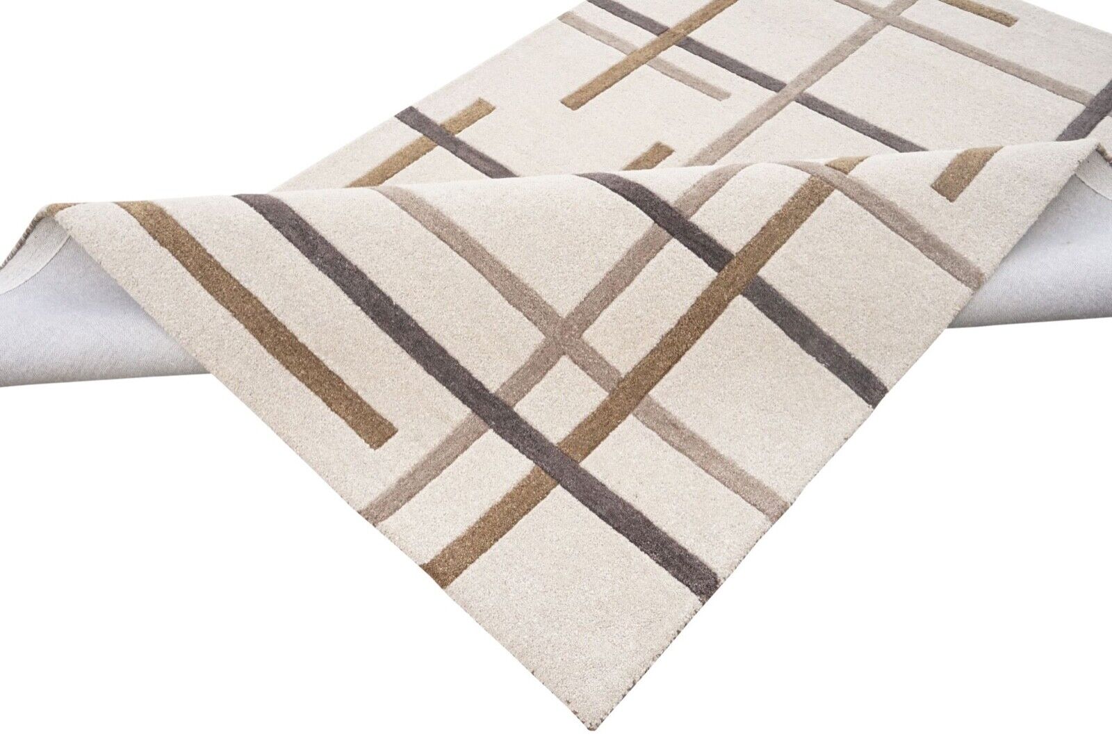 Teppich 100% Wolle Beige Braun Grau 160X230 cm Orientteppich Handgetuftet HT385