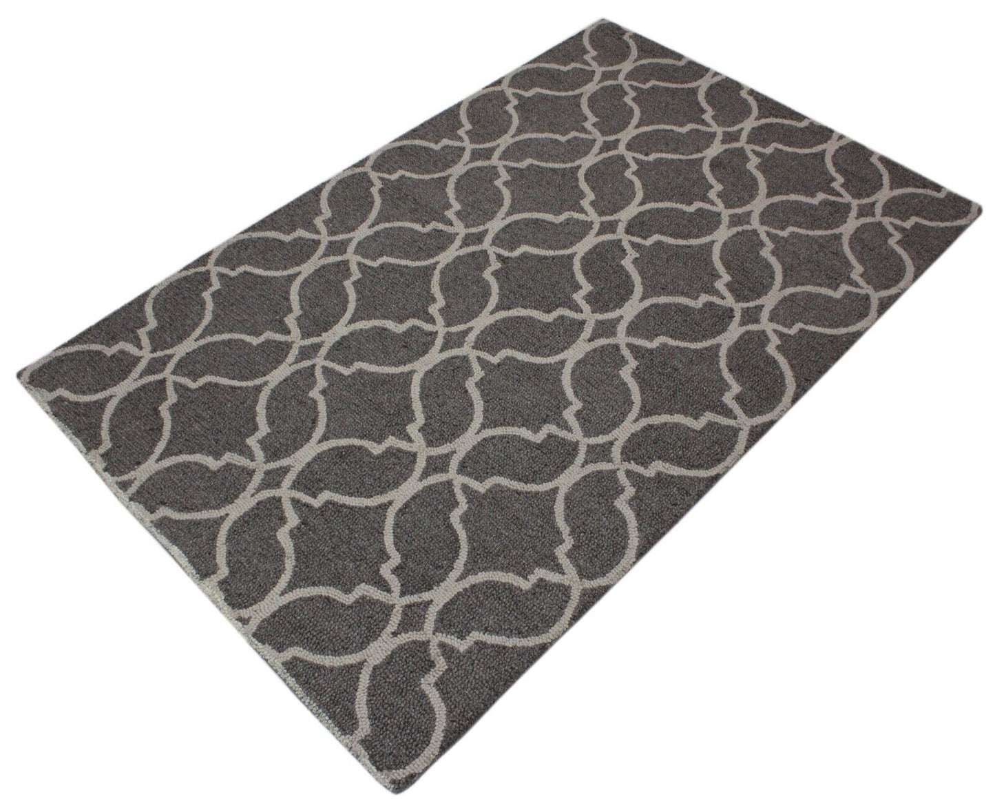 Teppich 100% Wolle Anthrazit Grau Beige Handarbeit Orientteppich 150X240 CM