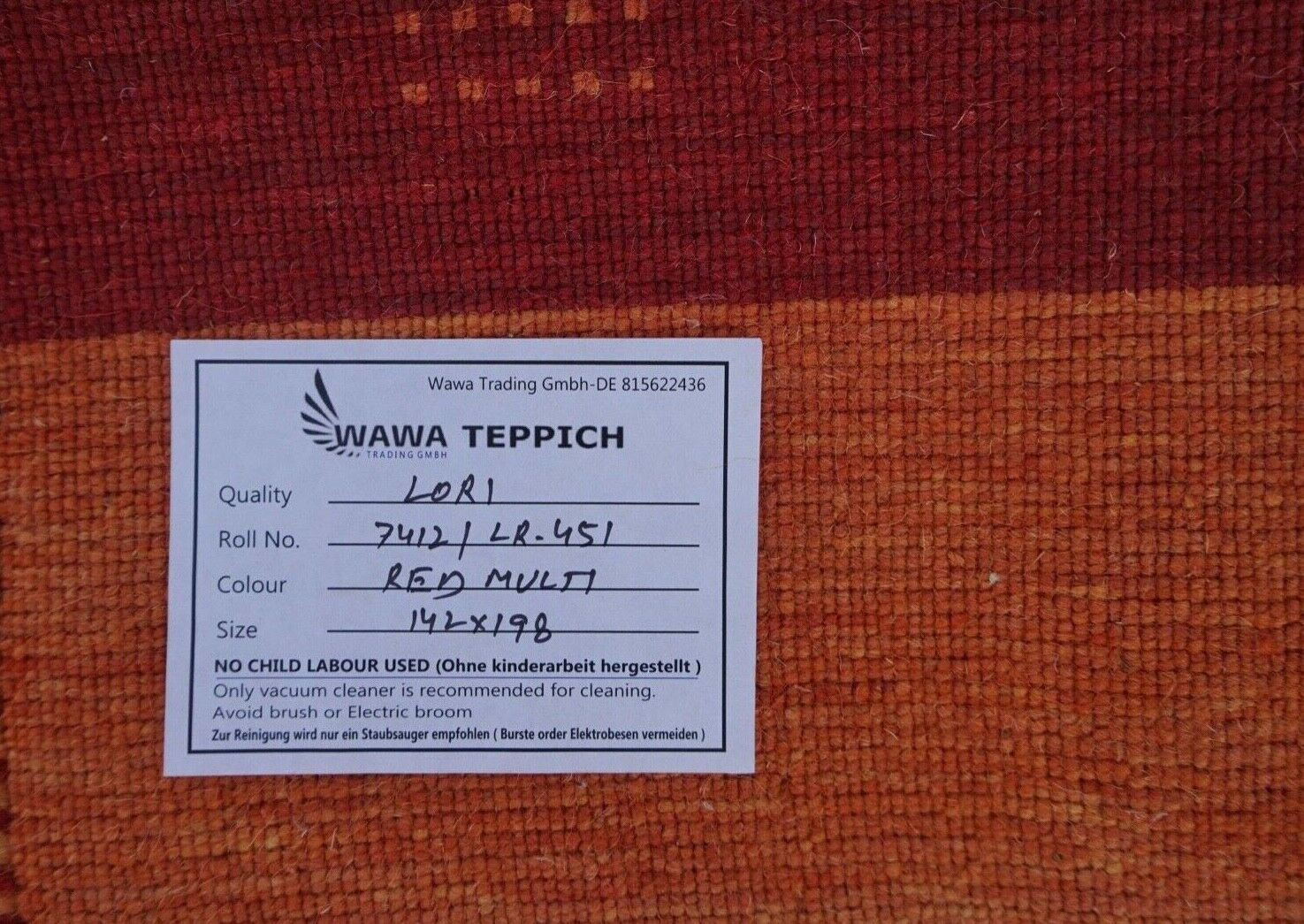 Gabbeh Teppich Rot Orange 100% Wolle 142x198 cm Handgewebt Lori Lr451