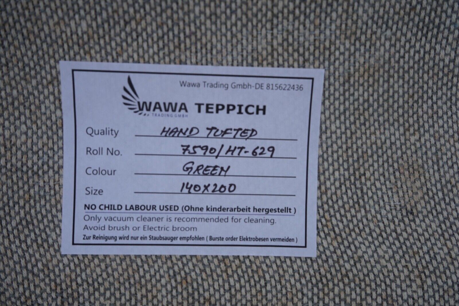 Grün Gold 140X200 cm Teppich 100% Wolle Orientteppich Handgetuftet HT629