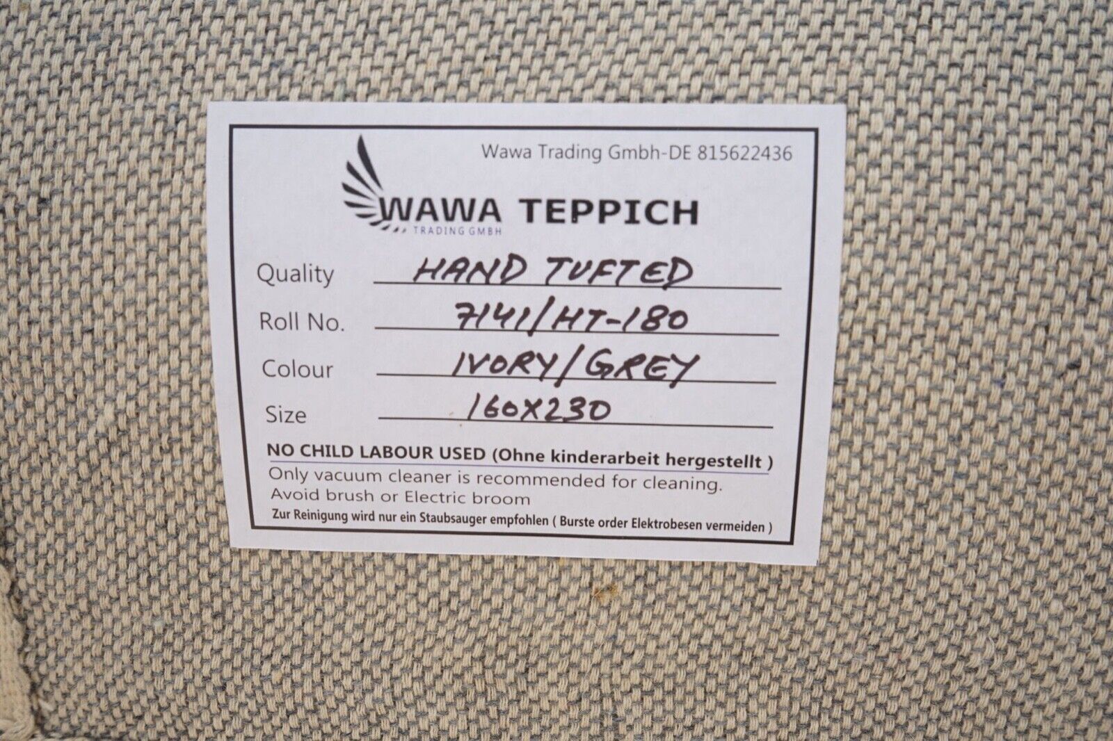 Grau Beige 160X230 cm Teppich 100% Wolle Orientteppich Handgetuftet HT180