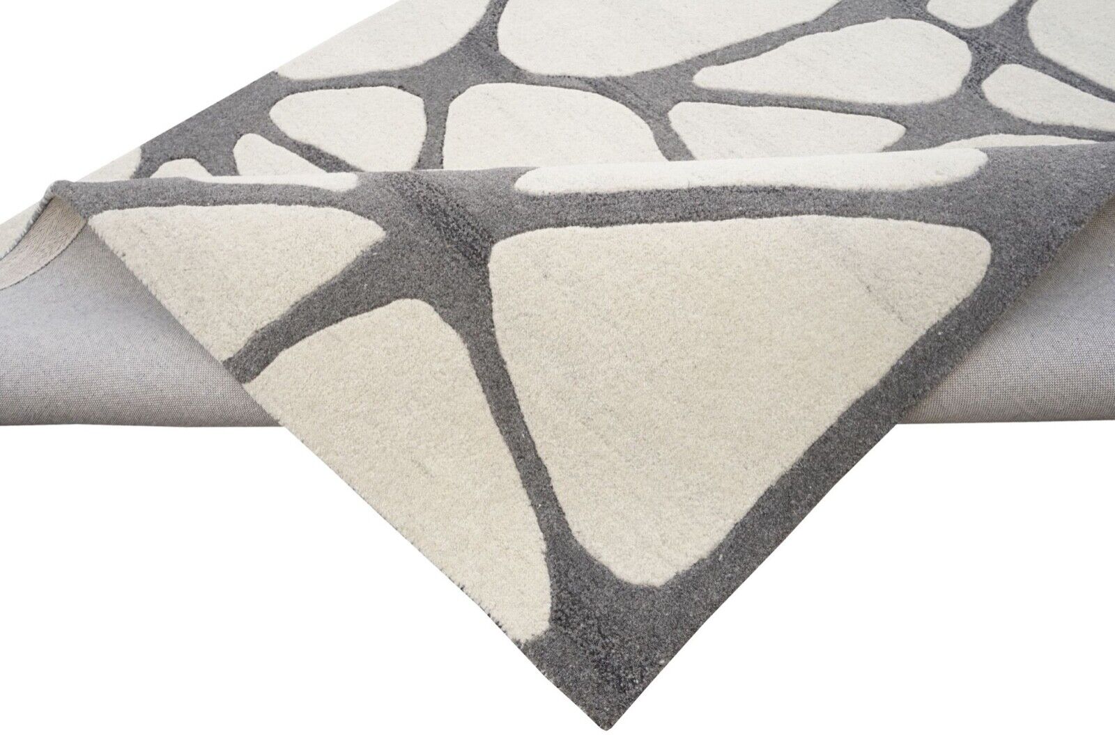 Beige Grau 160X230 cm Teppich 100% Wolle Orientteppich Handgetuftet HT379