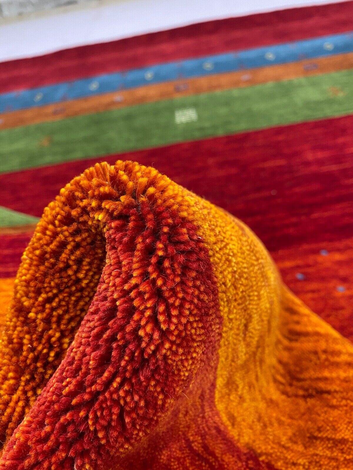 Rot Grün Gold Gabbeh Teppich 100% Wolle Ca. 250x300 cm Handgewebt Orient WR70