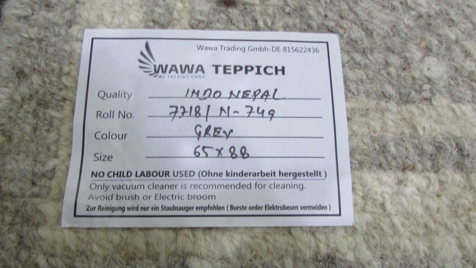 Grau Teppich 100% Wolle Indo Nepal Handgeknüpft 60X90 cm Orienttepich N749
