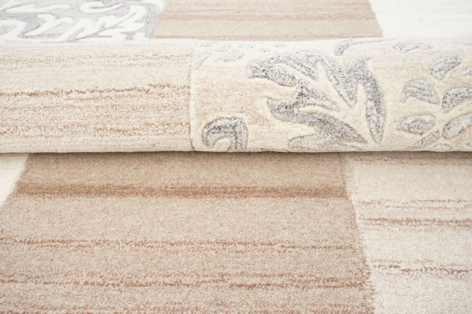 Beige 160X230 cm Teppich 100% Wolle Braun Grau Orientteppich Handgetuftet HT401