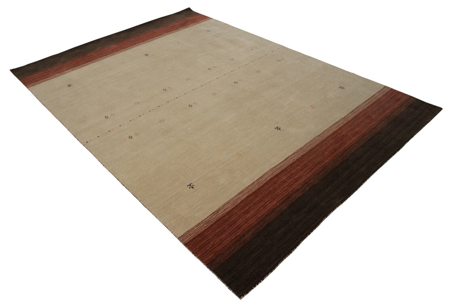 Gabbeh Teppich Beige Braun 100% Wolle 200x300 cm Handgewebt Orientteppich Lr532
