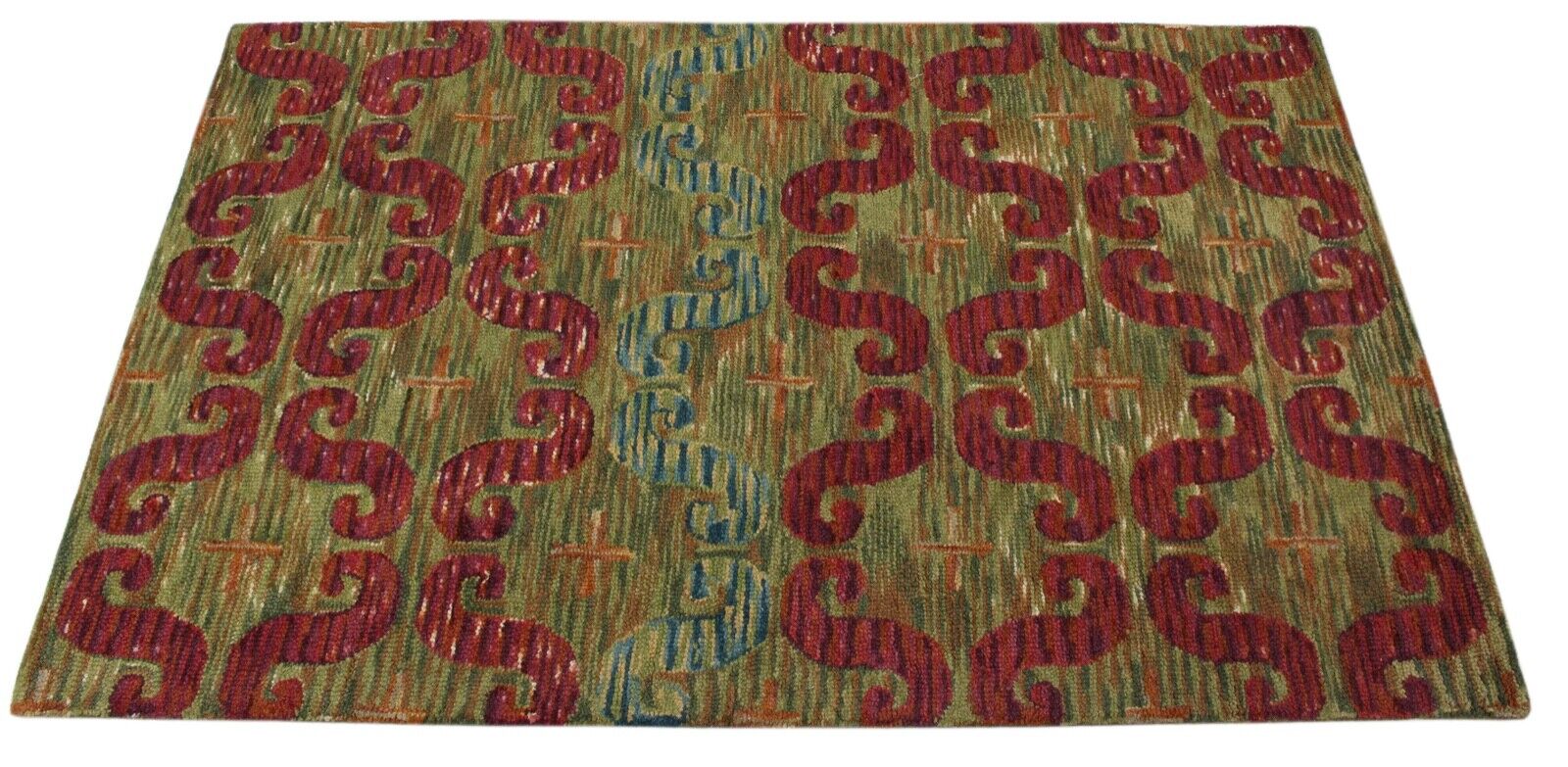 Teppich 100% Wolle Oliv Khaki Rot Orientteppich 150X240 cm Handgetuftet MH870