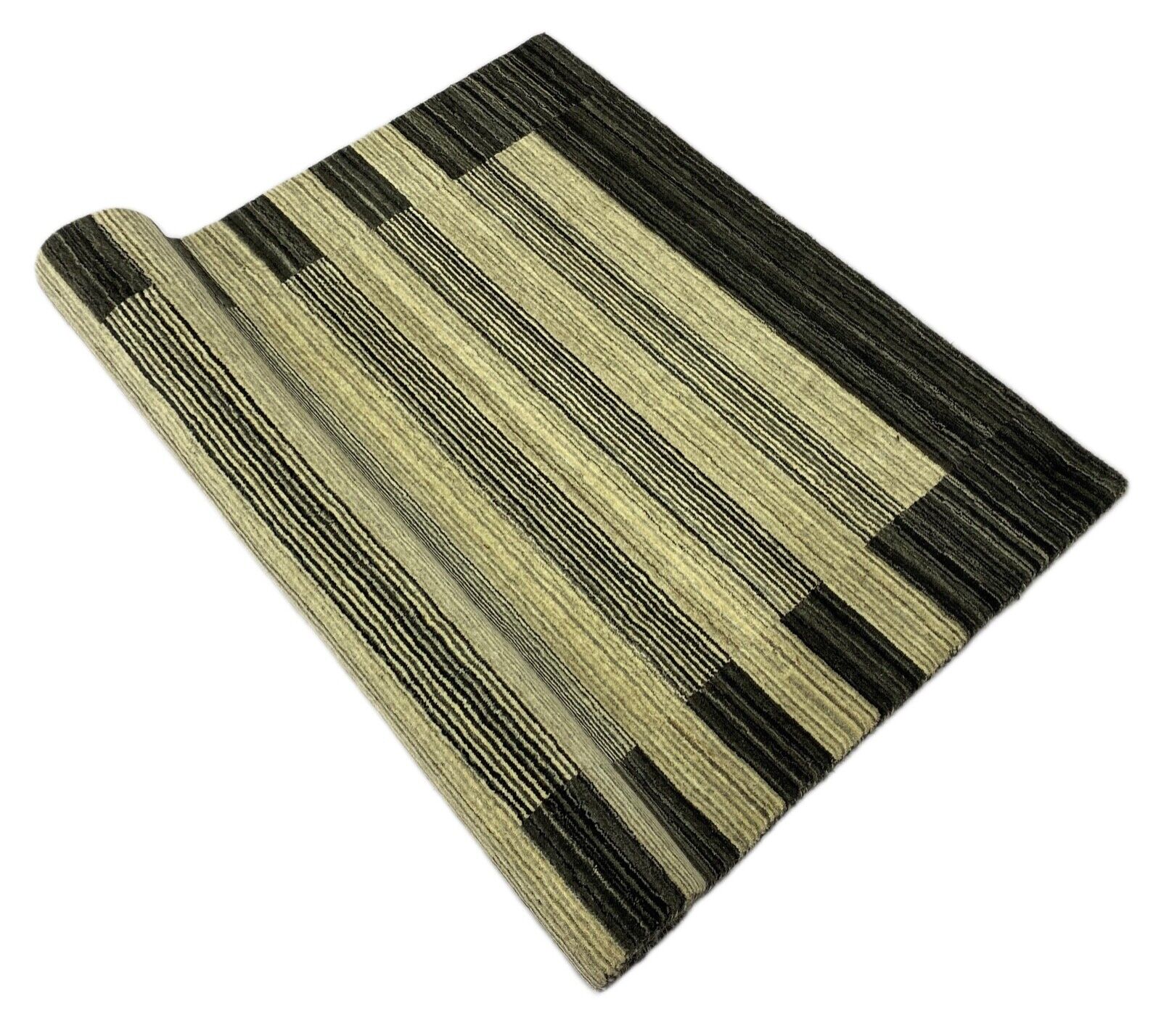 Teppich Gabbeh Beige Schwarz 100% Wolle lori Handgewebt 120x180 cm S23