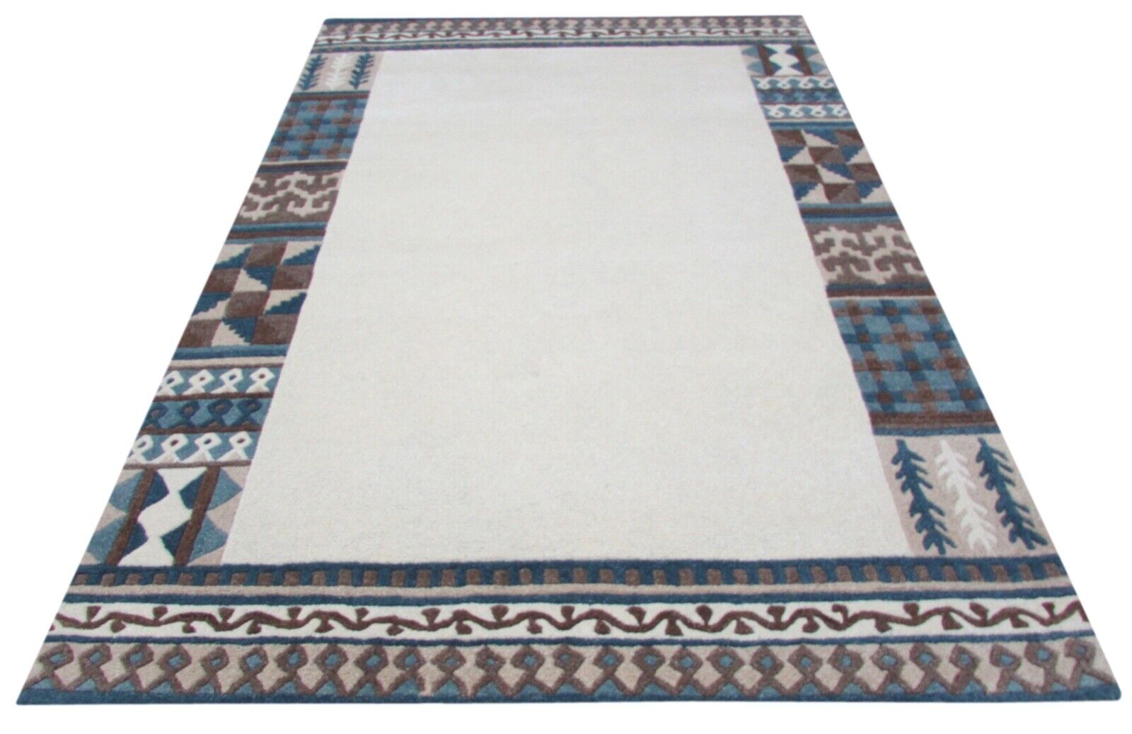 Alfombra 100% Lana Beige 160X230 cm Azul Gris Marrón Lana Tufted a Mano T814 