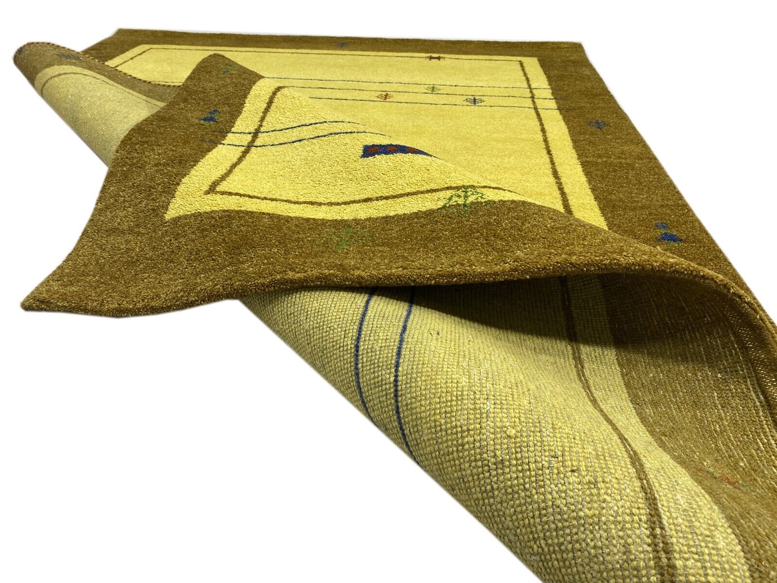 Gabbeh Teppich 100% Wolle Gold Braun Gelb Handgeknüpft 170X240 cm WR47