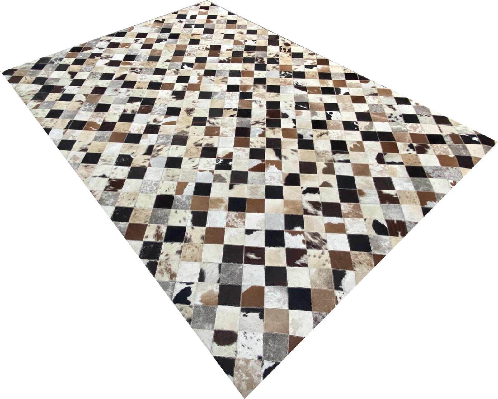 Leder Teppich 160x230 cm 100% Kuhfell ivory Braun Beige Echtleder Patchwork L3