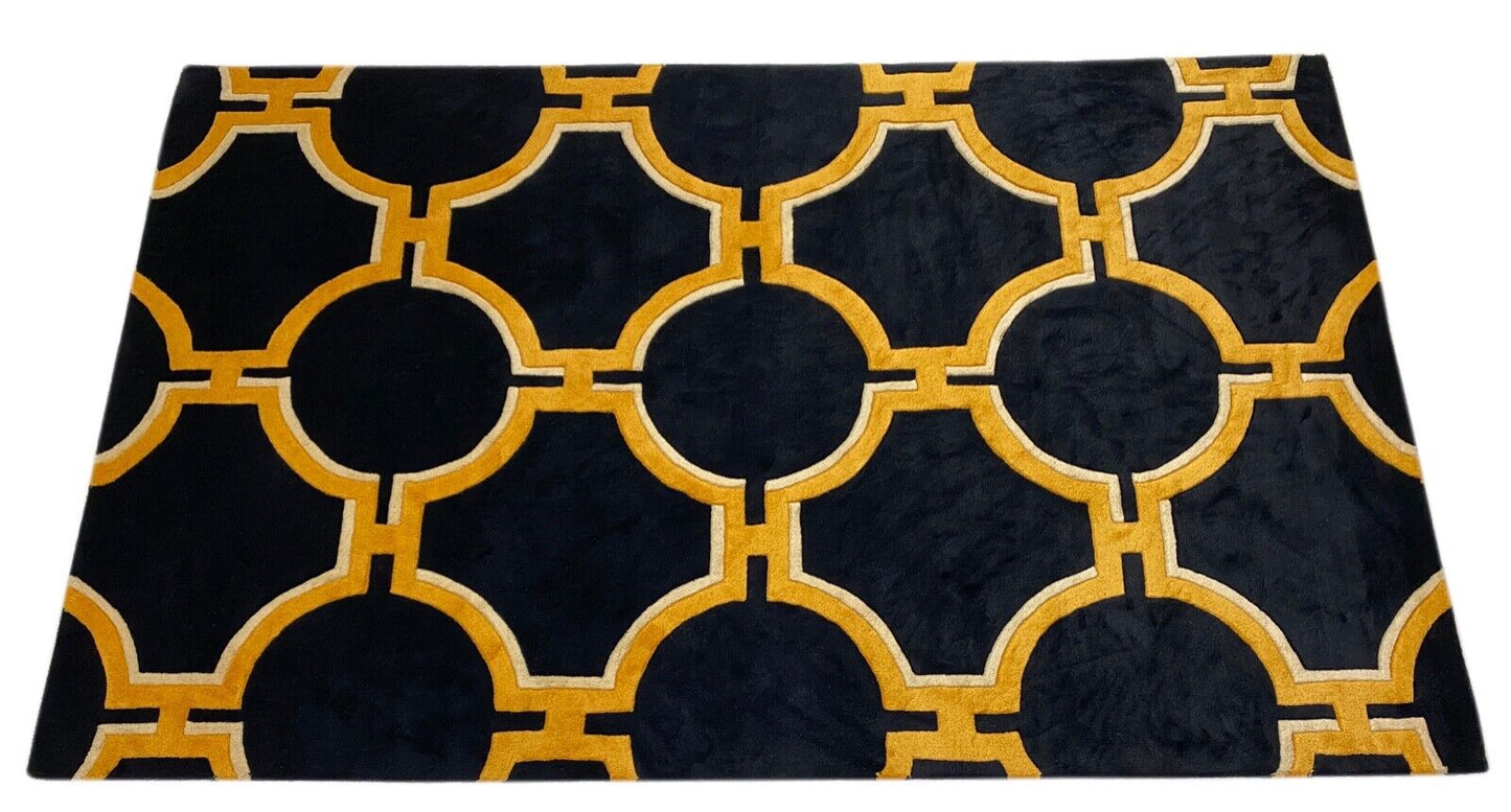Schwarz Gelb Gold Teppich 100% Wolle Handgetuftet 150X240 CM D119