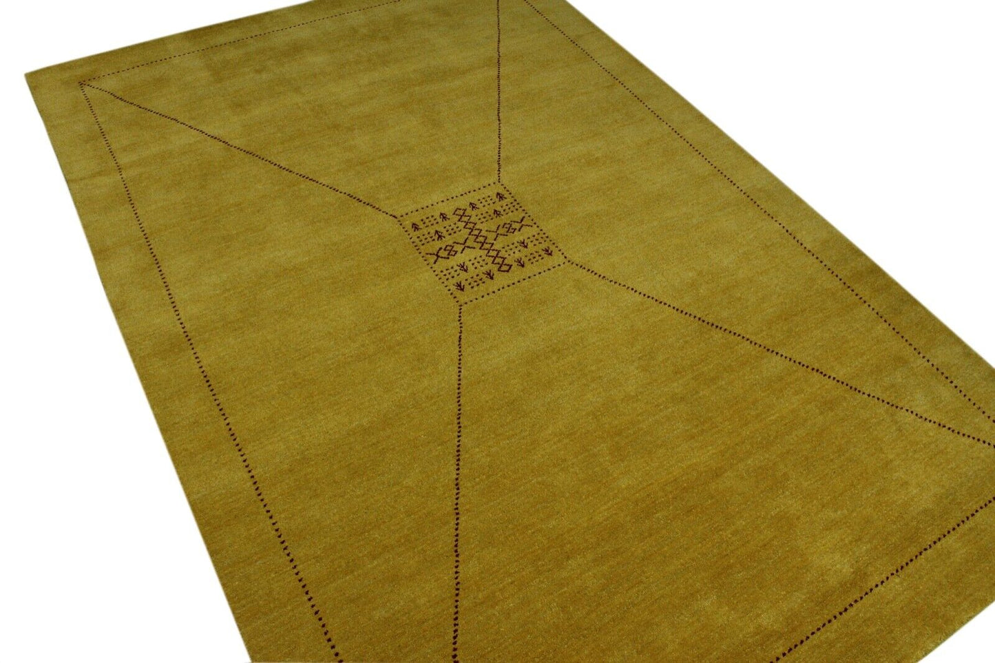 Gold Teppich 200x300 cm Gabbeh 100% Wolle Handgewebt Lori Buff Gelb G630