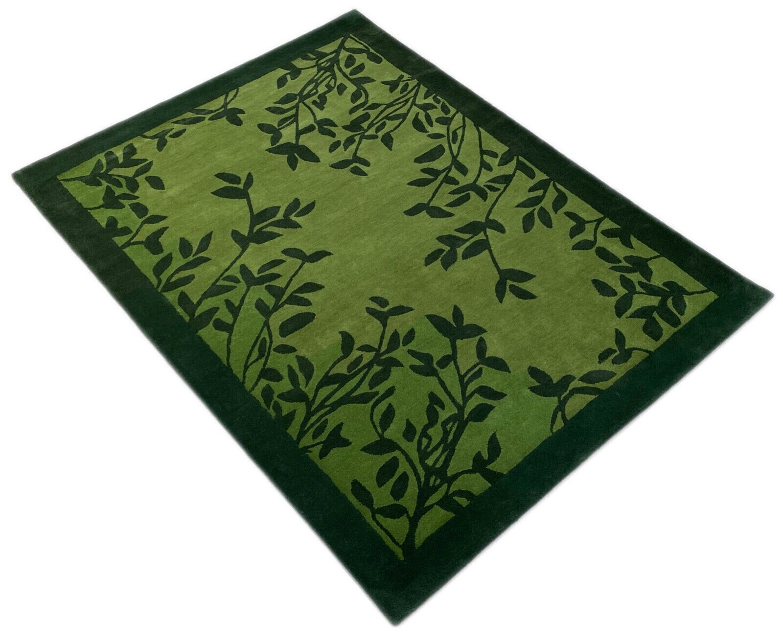 Grün Teppich 100% Wolle 170X240 CM Handarbeit Blatt Designer Orientteppich WT4