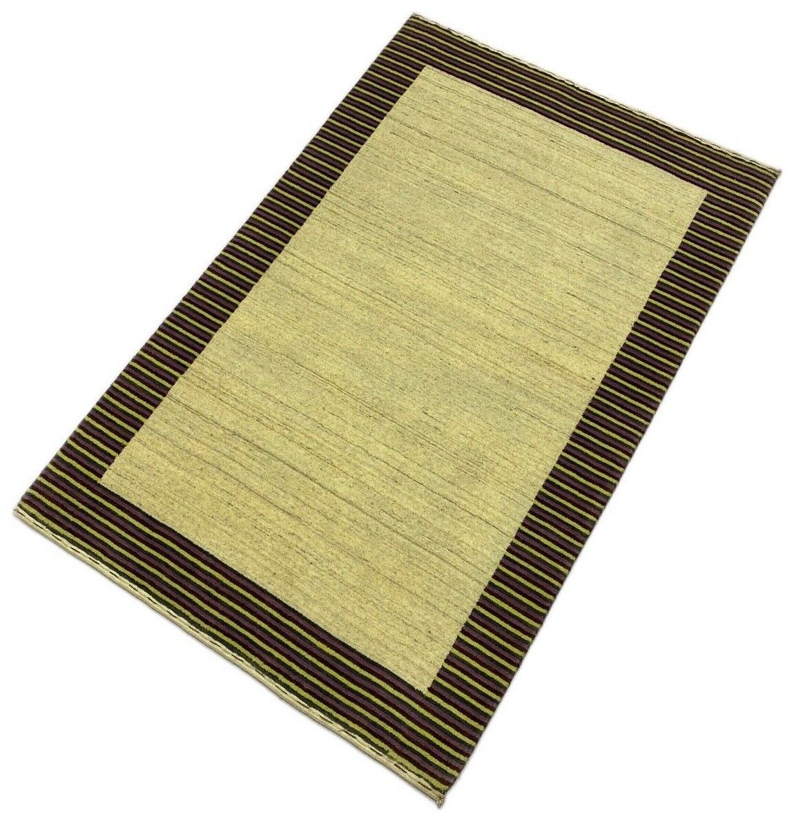 Gabbeh Teppich 100% Wolle Beige Gelb loom lori Handgewebt 120x180 cm S7