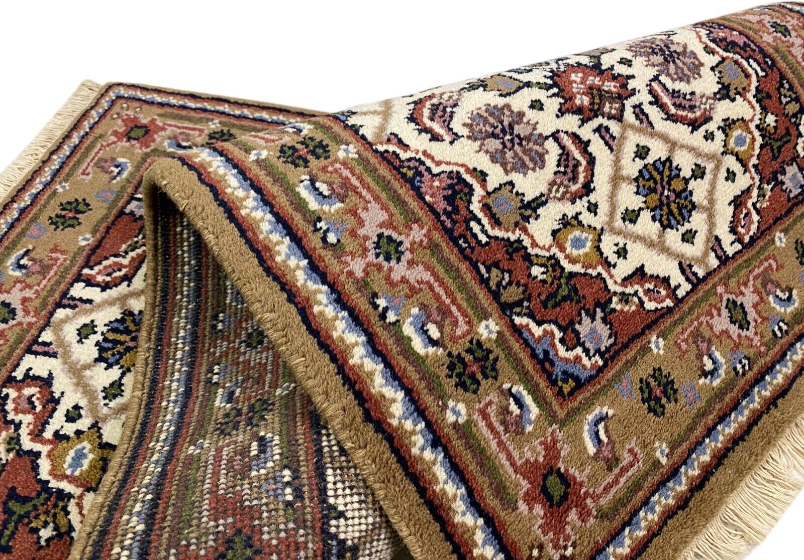 Beige Braun Teppich 100% Wolle Handgeknüpft Orientteppich  70X140 cm D11