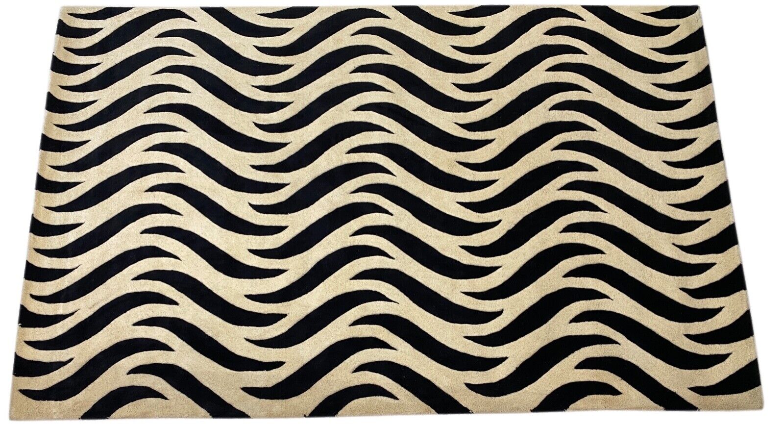 Schwarz Beige Teppich 100% Wolle Orientteppich Handgetuftet 155X245 CM D-124