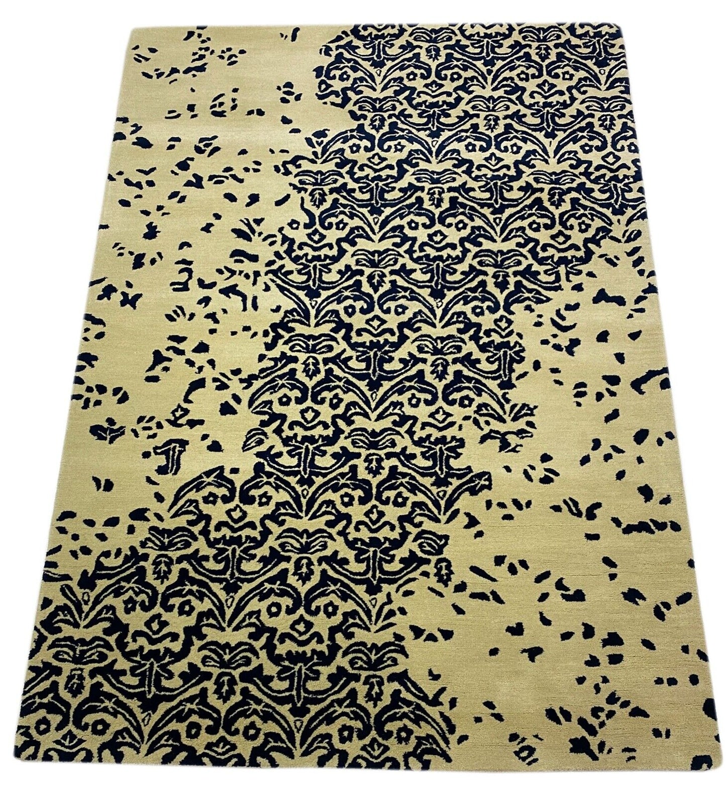 Beige Blau Teppich 100% Wolle 160X230 CM Orientteppich Handgetuftet Debbich
