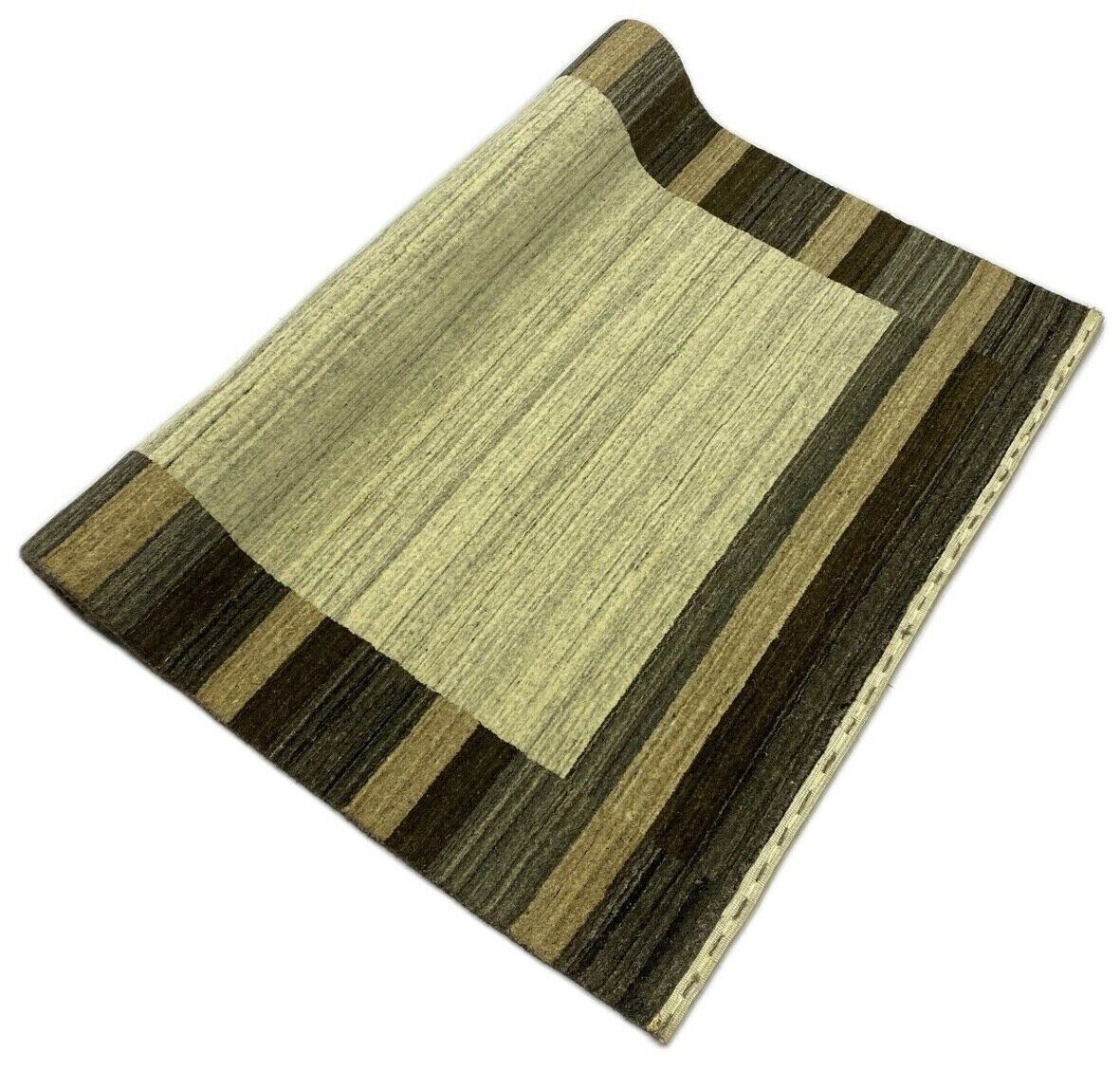 Gabbeh Teppich Braun Grau 100% Wolle Beige loom lori Handgewebt 120x173 cm S81
