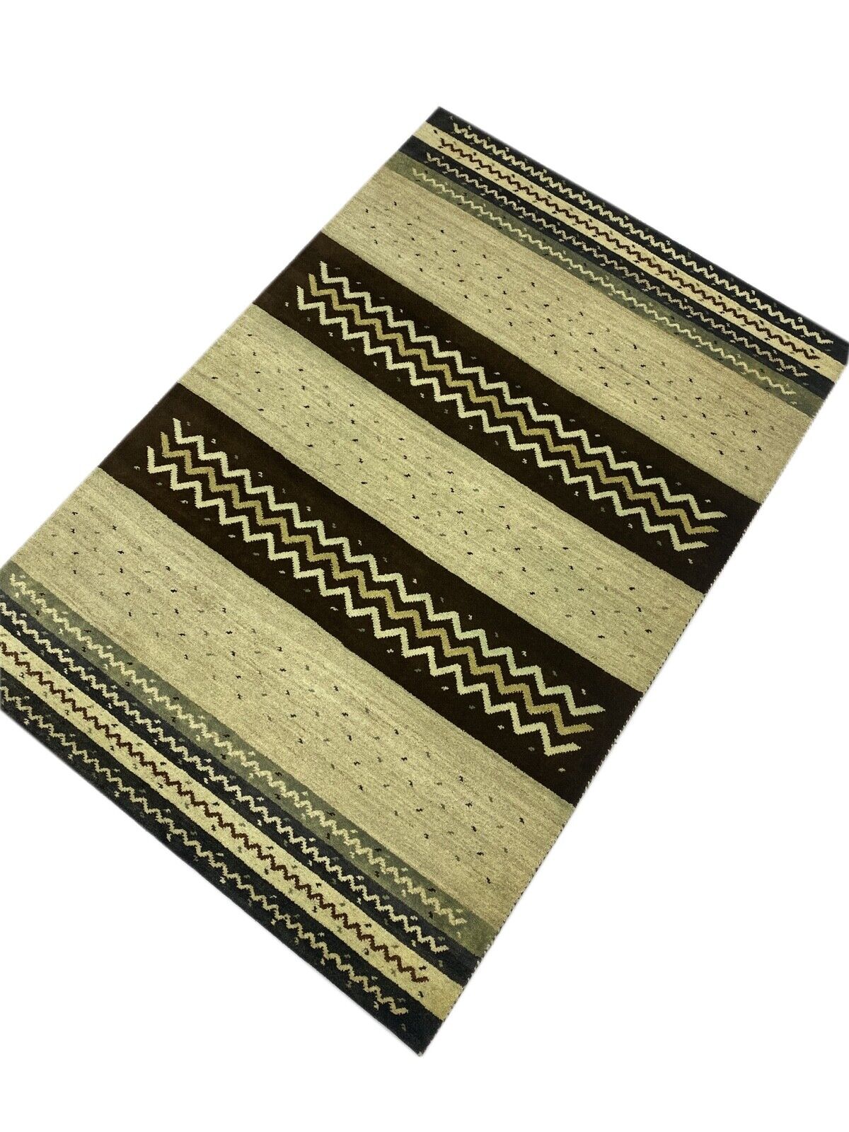 Gabbeh Teppich 100% Wolle Gelbbraun Antikes weiß Handgeknüpft 167X244 cm WR50