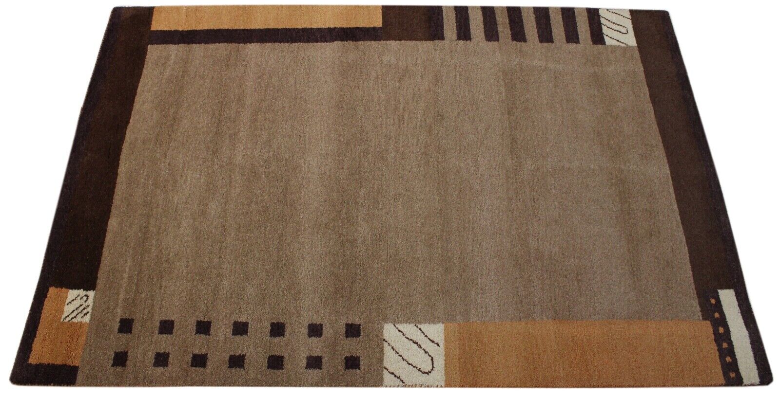 Gabbeh Teppich 100% Wolle Beige Braun Handgeknüpft Orientteppich 153X235 cm